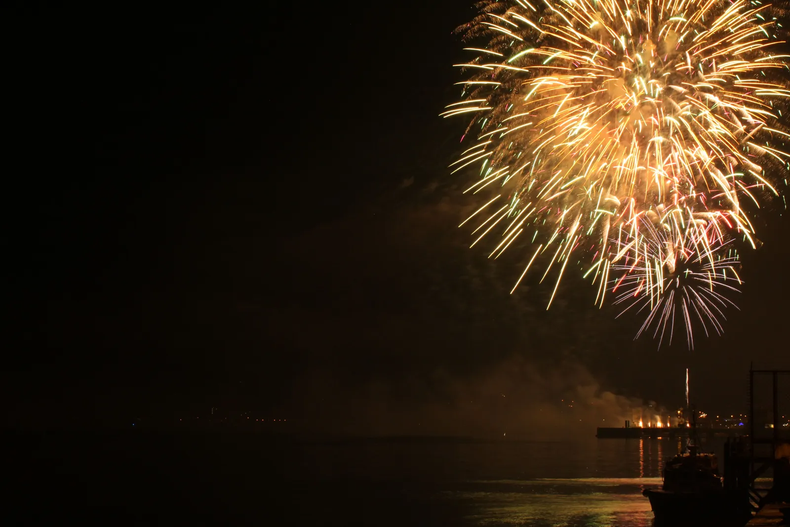 Fireworks over a bay in Portugal during New Year celebrations