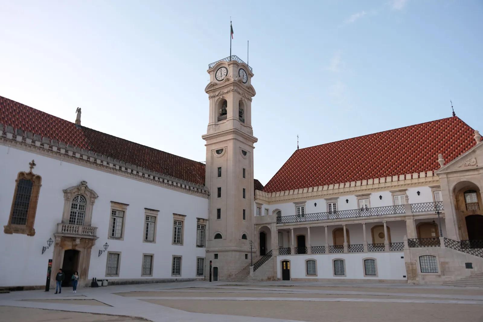 The baroque bell tower and courtyard of the old University of Coimbra on its hilltop above the city