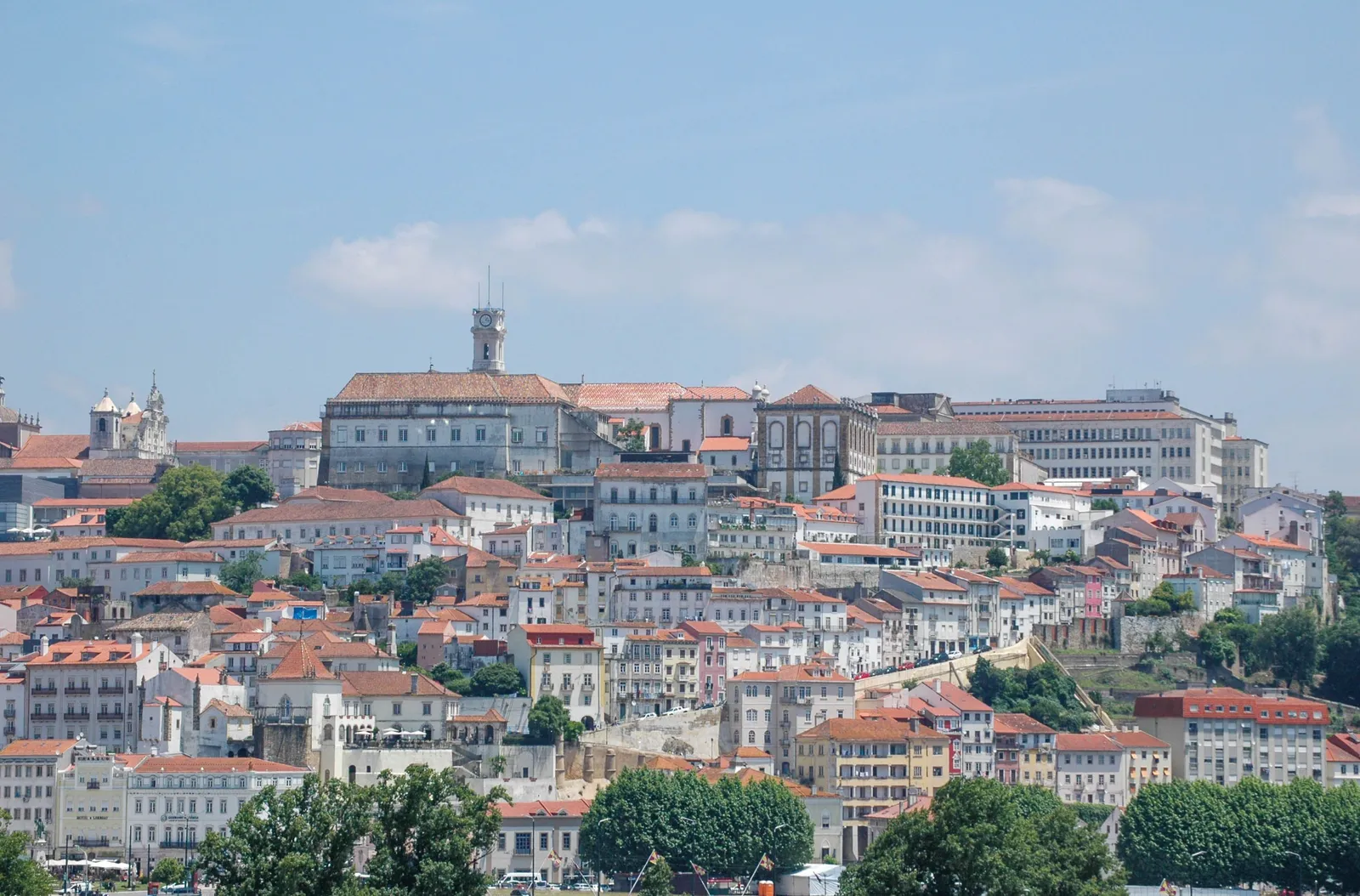 The old town of Coimbra climbing the hillside above the river, Portugal