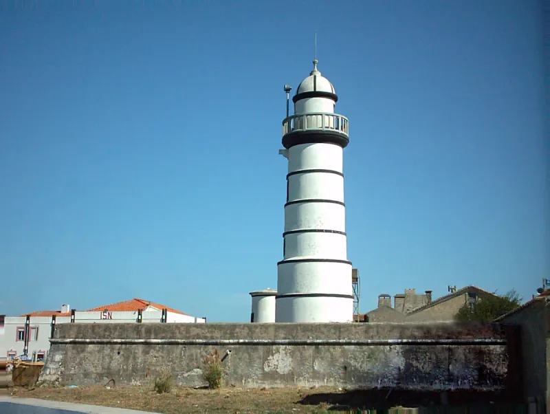 The striped lighthouse at Praia da Barra, the tallest in Portugal