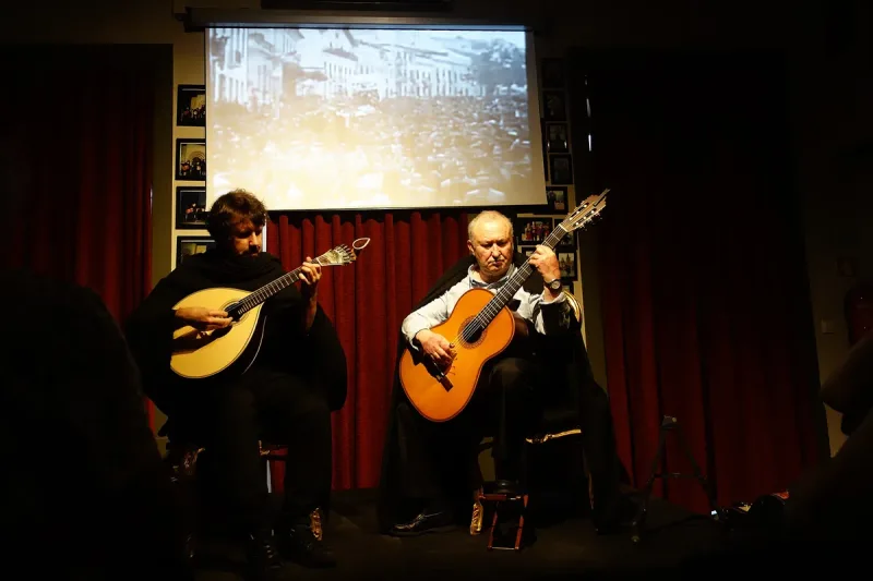A Coimbra fado performance at Fado ao Centro, two players on stage
