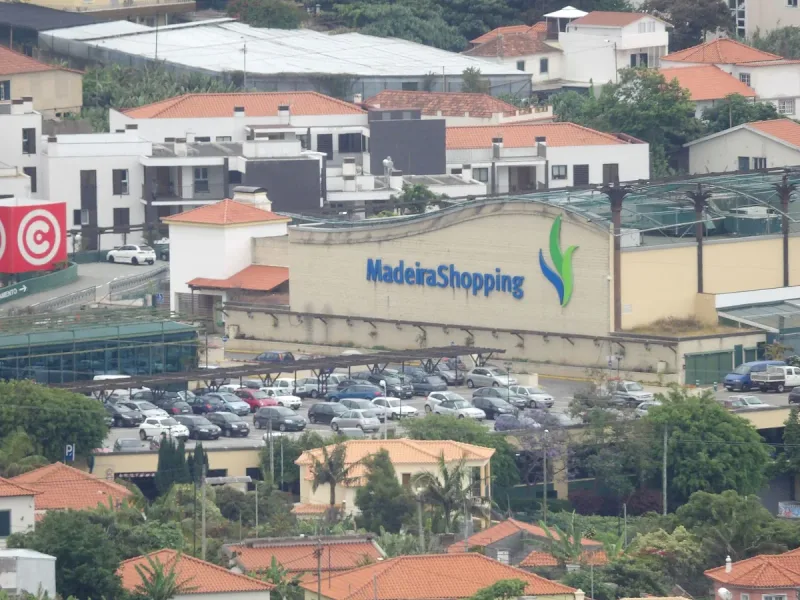 The MadeiraShopping centre above Funchal, with its sign on the front
