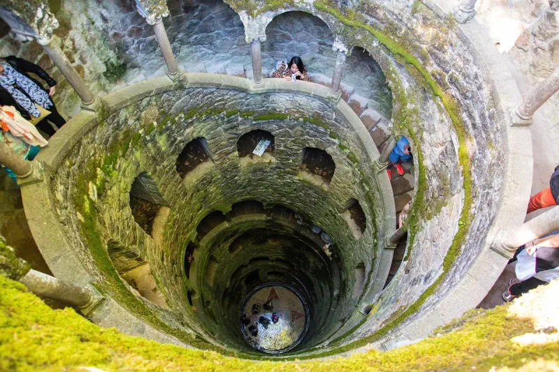 The initiation well at Quinta da Regaleira in Sintra, looking down the spiral to the bottom
